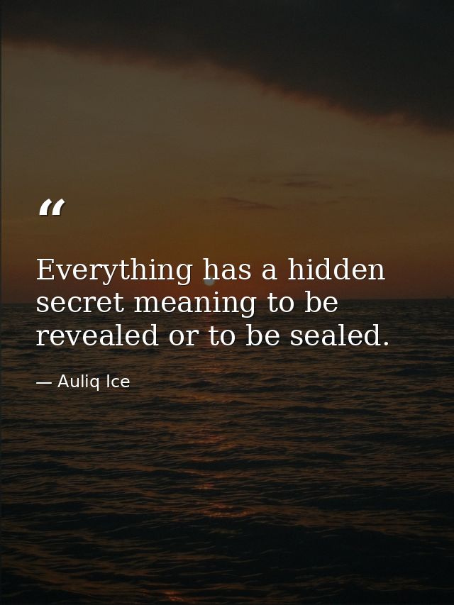 Everything has a hidden secret meaning to be revealed or to be sealed. — Auliq Ice