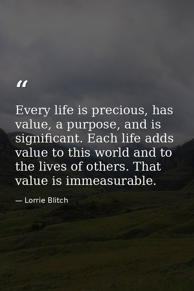 Every life is precious, has value, a purpose, and is significant. Each life adds value to this world and to the lives of — Lorrie Blitch