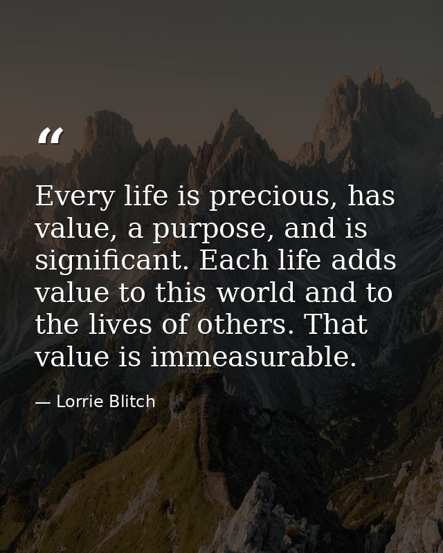 Every life is precious, has value, a purpose, and is significant. Each life adds value to this world and to the lives of — Lorrie Blitch