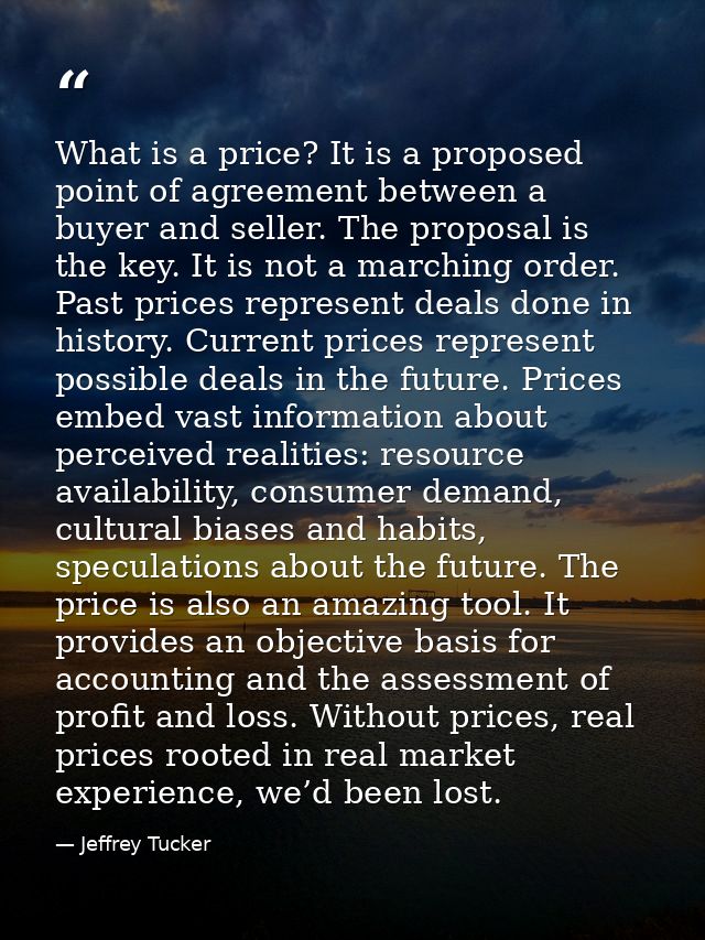 What is a price? It is a proposed point of agreement between a buyer and seller. The proposal is the key. It is not a ma — Jeffrey Tucker