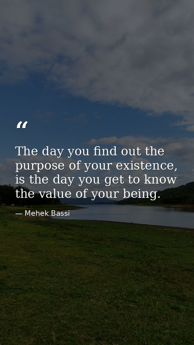 The day you find out the purpose of your existence, is the day you get to know the value of your being. — Mehek Bassi