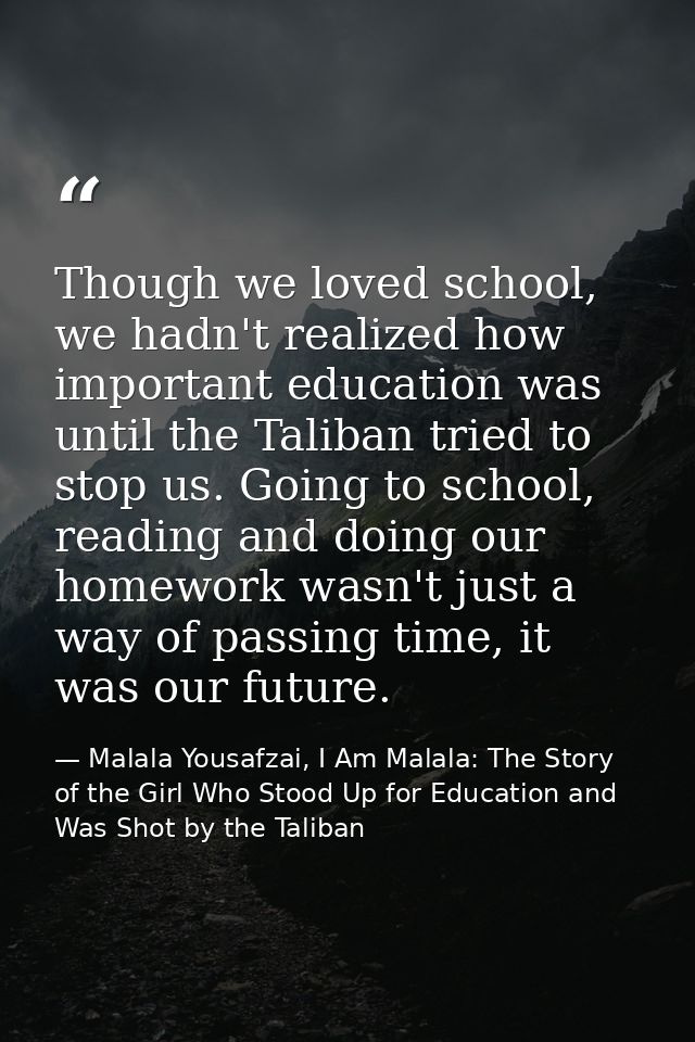 Though we loved school, we hadn't realized how important education was until the Taliban tried to stop us. Going to scho — Malala Yousafzai, I Am Malala: The Story of the Girl Who Stood Up for Education and Was Shot by the Taliban