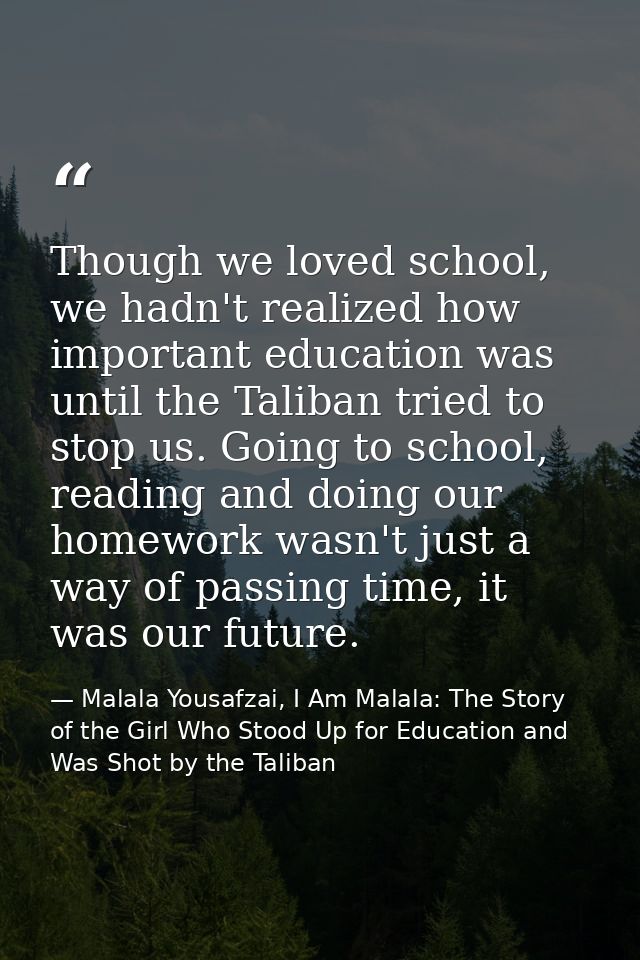 Though we loved school, we hadn't realized how important education was until the Taliban tried to stop us. Going to scho — Malala Yousafzai, I Am Malala: The Story of the Girl Who Stood Up for Education and Was Shot by the Taliban