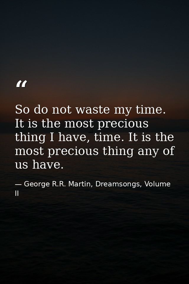 So do not waste my time. It is the most precious thing I have, time. It is the most precious thing any of us have. — George R.R. Martin, Dreamsongs, Volume II