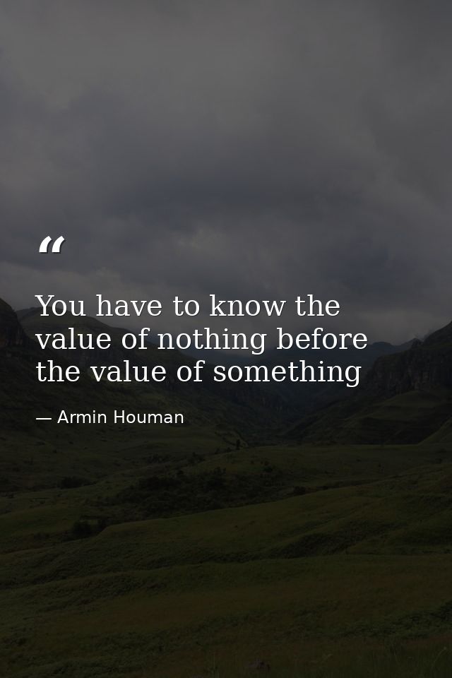 You have to know the value of nothing before the value of something — Armin Houman