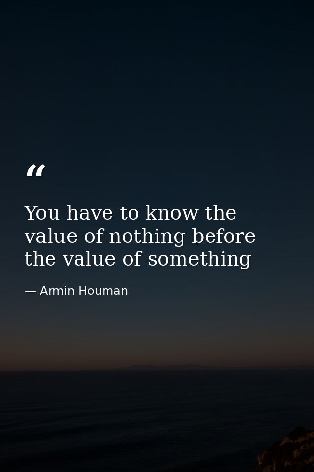 You have to know the value of nothing before the value of something — Armin Houman