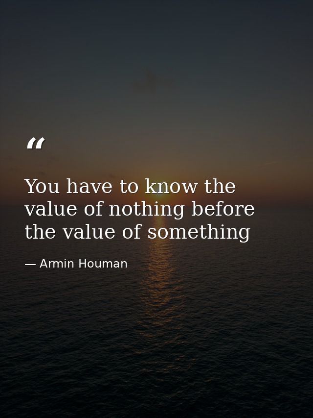 You have to know the value of nothing before the value of something — Armin Houman