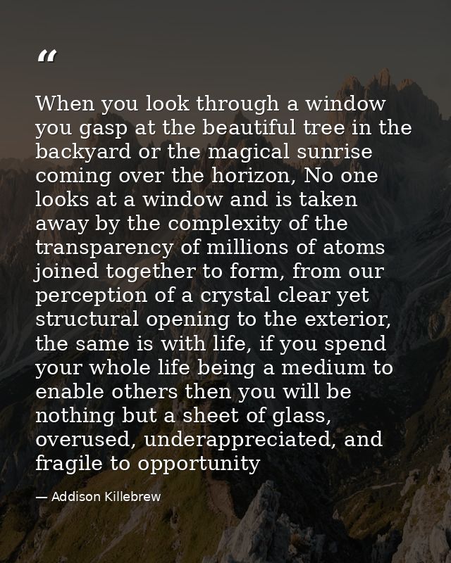 When you look through a window you gasp at the beautiful tree in the backyard or the magical sunrise coming over the hor — Addison Killebrew