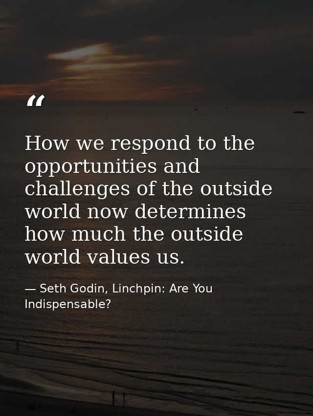 How we respond to the opportunities and challenges of the outside world now determines how much the outside world values — Seth Godin, Linchpin: Are You Indispensable?