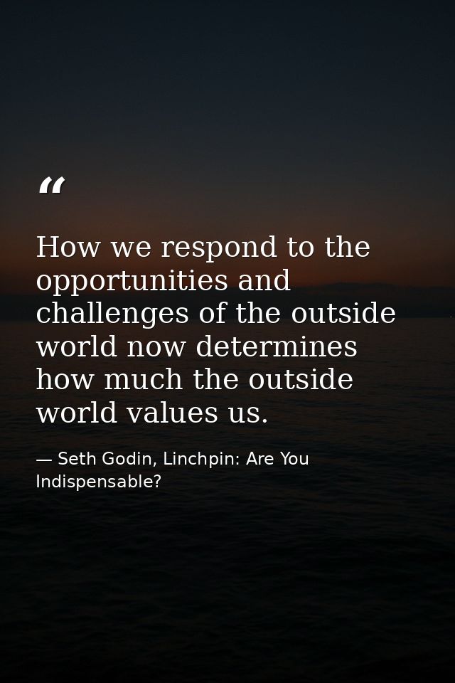 How we respond to the opportunities and challenges of the outside world now determines how much the outside world values — Seth Godin, Linchpin: Are You Indispensable?