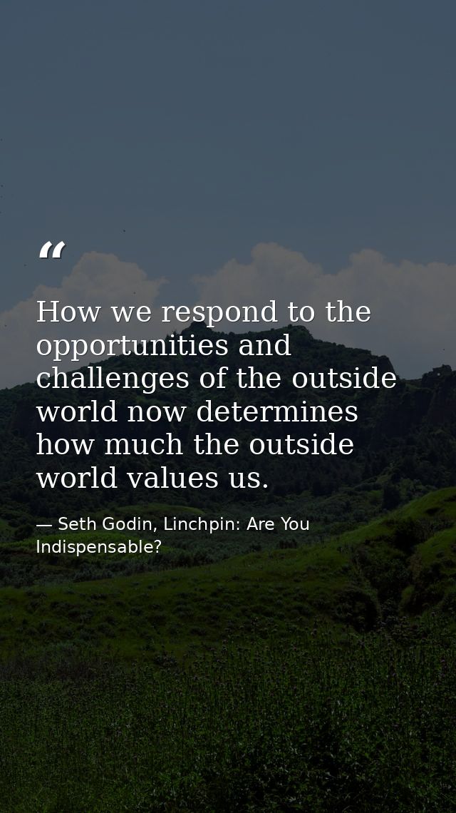 How we respond to the opportunities and challenges of the outside world now determines how much the outside world values — Seth Godin, Linchpin: Are You Indispensable?