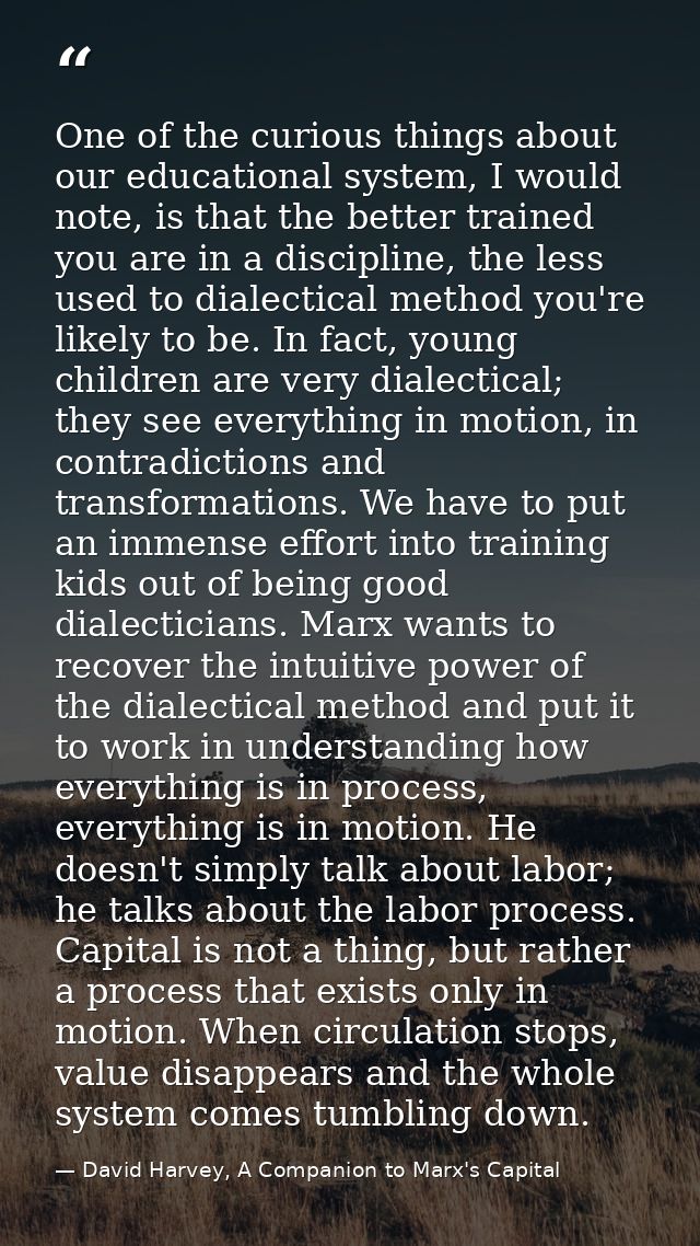 One of the curious things about our educational system, I would note, is that the better trained you are in a discipline — David Harvey, A Companion to Marx's Capital