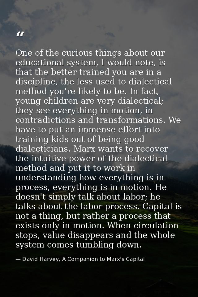 One of the curious things about our educational system, I would note, is that the better trained you are in a discipline — David Harvey, A Companion to Marx's Capital