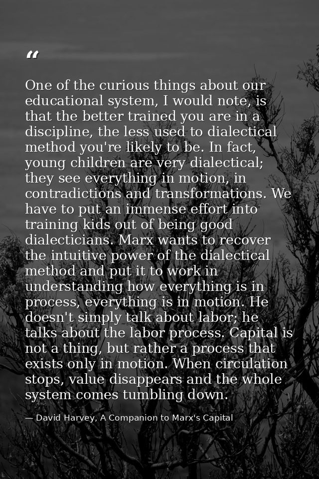 One of the curious things about our educational system, I would note, is that the better trained you are in a discipline — David Harvey, A Companion to Marx's Capital