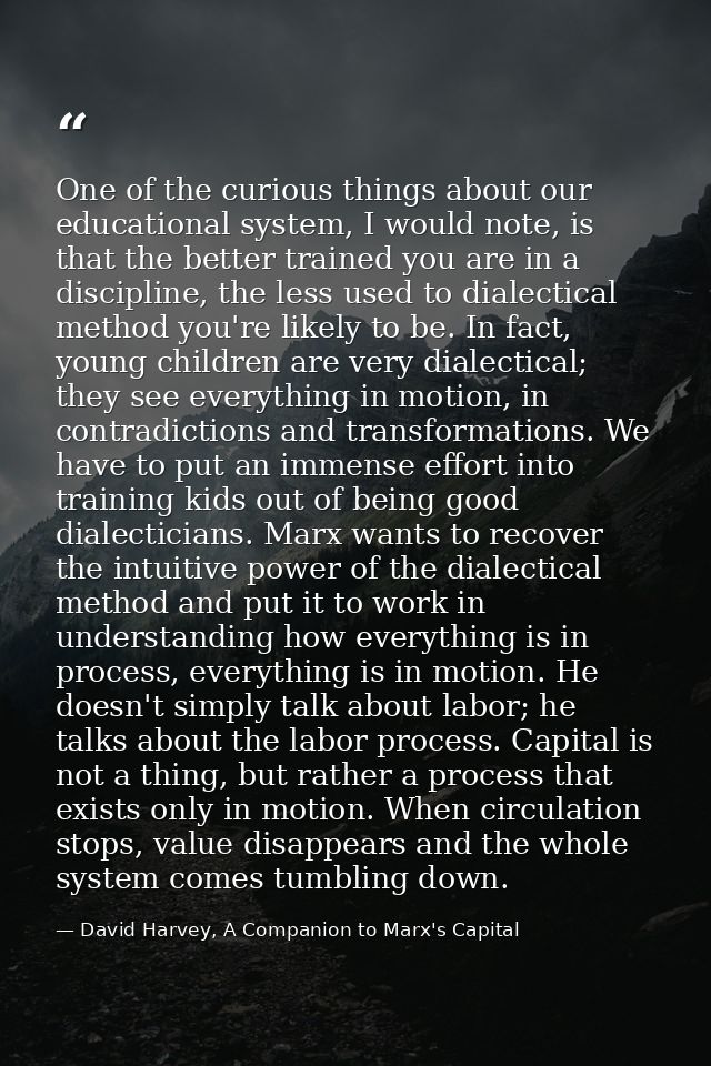 One of the curious things about our educational system, I would note, is that the better trained you are in a discipline — David Harvey, A Companion to Marx's Capital