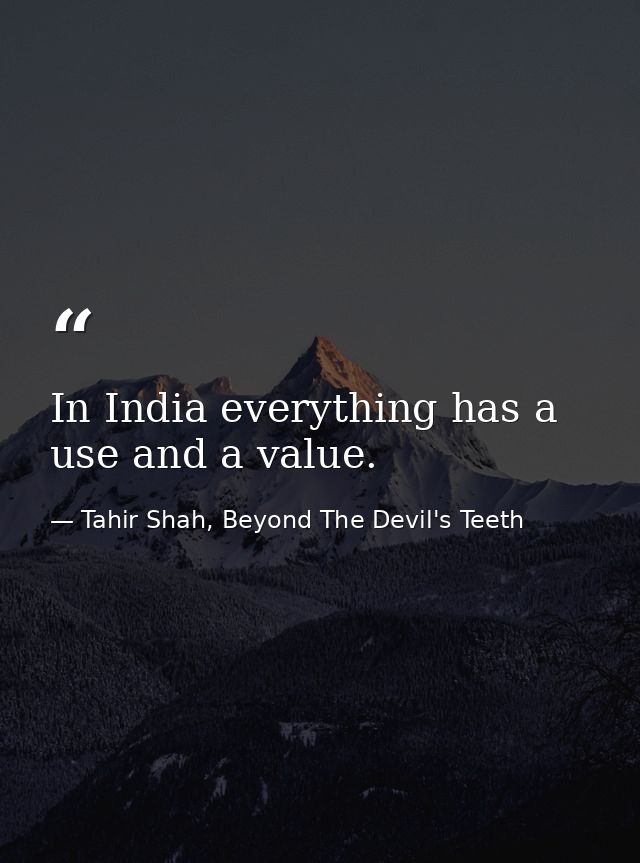 In India everything has a use and a value. — Tahir Shah, Beyond The Devil's Teeth