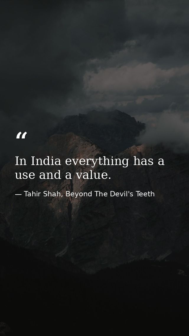 In India everything has a use and a value. — Tahir Shah, Beyond The Devil's Teeth
