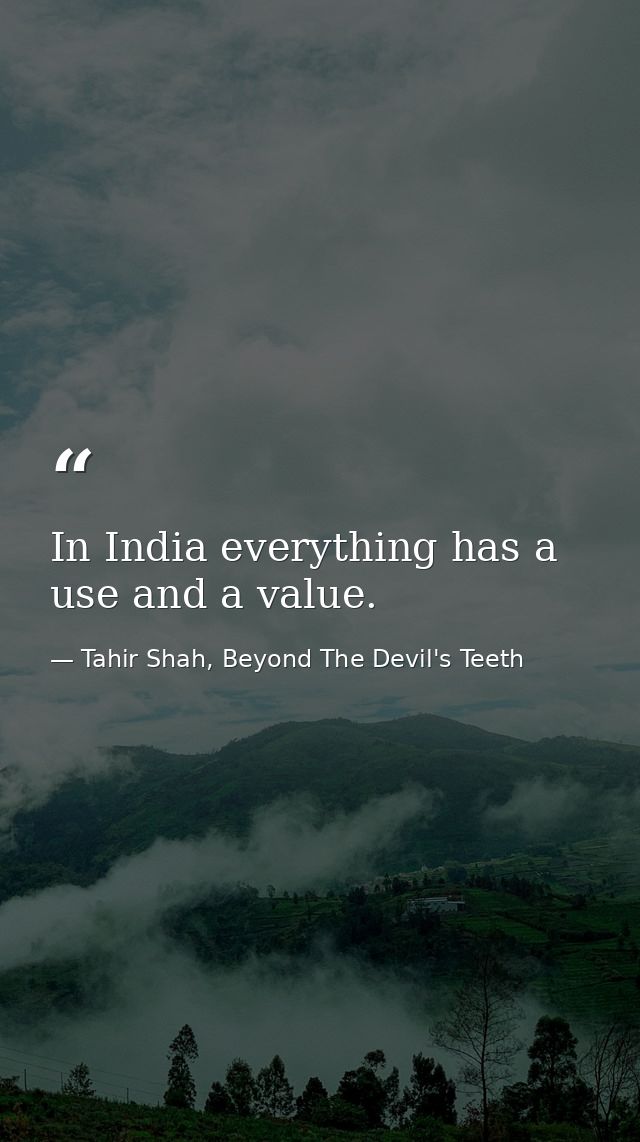 In India everything has a use and a value. — Tahir Shah, Beyond The Devil's Teeth