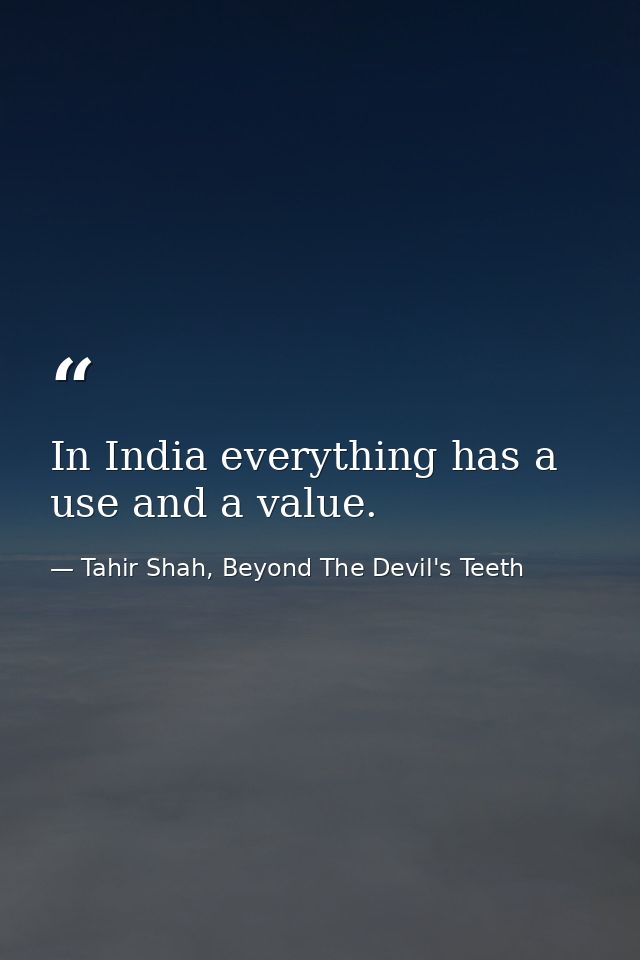 In India everything has a use and a value. — Tahir Shah, Beyond The Devil's Teeth
