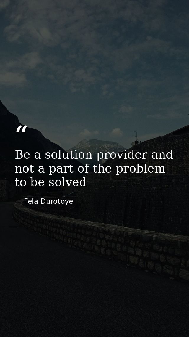 Be a solution provider and not a part of the problem to be solved — Fela Durotoye