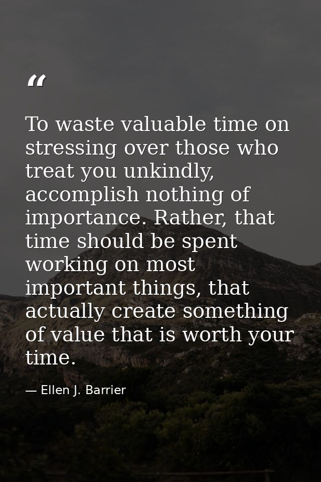 To waste valuable time on stressing over those who treat you unkindly, accomplish nothing of importance. Rather, that ti — Ellen J. Barrier