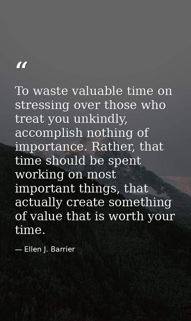 To waste valuable time on stressing over those who treat you unkindly, accomplish nothing of importance. Rather, that ti — Ellen J. Barrier