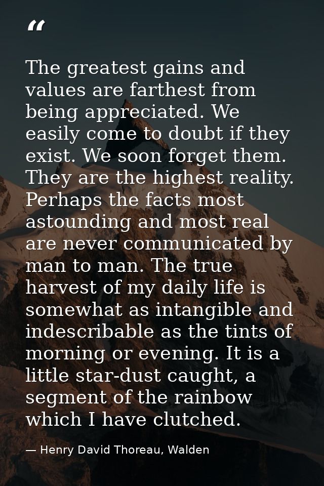 The greatest gains and values are farthest from being appreciated. We easily come to doubt if they exist. We soon forget — Henry David Thoreau, Walden