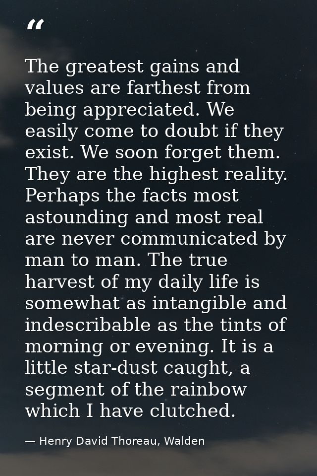 The greatest gains and values are farthest from being appreciated. We easily come to doubt if they exist. We soon forget — Henry David Thoreau, Walden