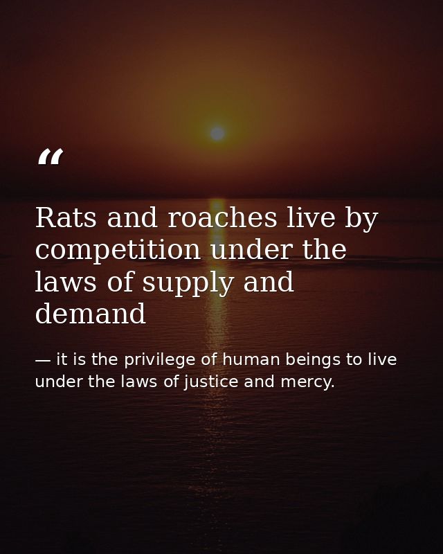 Rats and roaches live by competition under the laws of supply and demand — it is the privilege of human beings to live under the laws of justice and mercy.