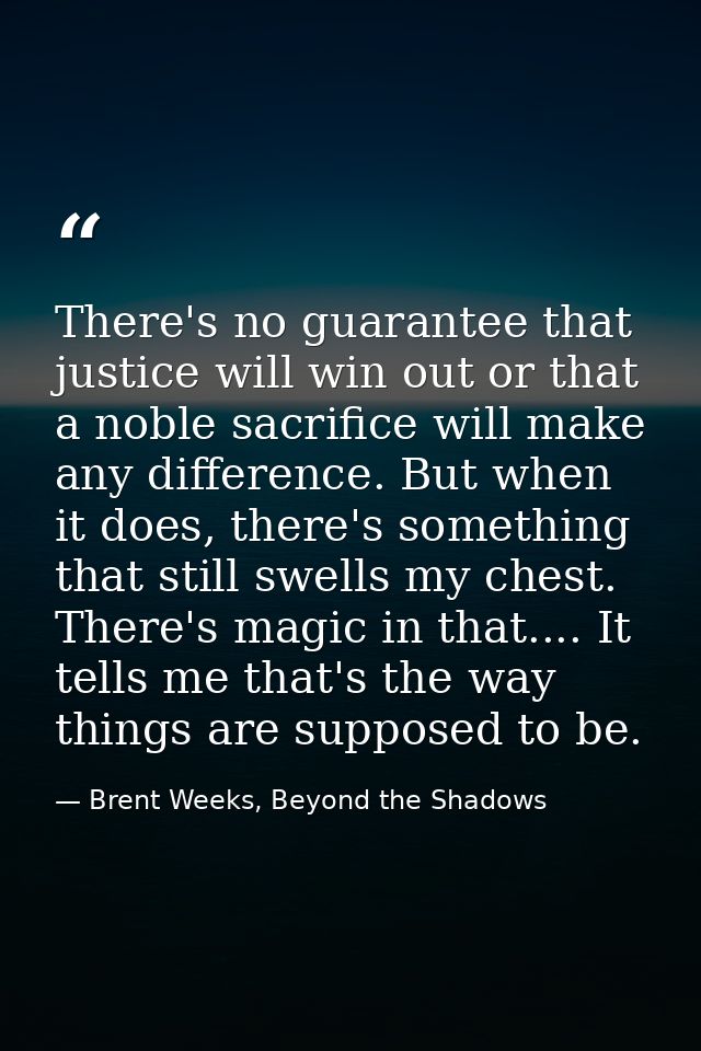 There's no guarantee that justice will win out or that a noble sacrifice will make any difference. But when it does, the — Brent Weeks, Beyond the Shadows