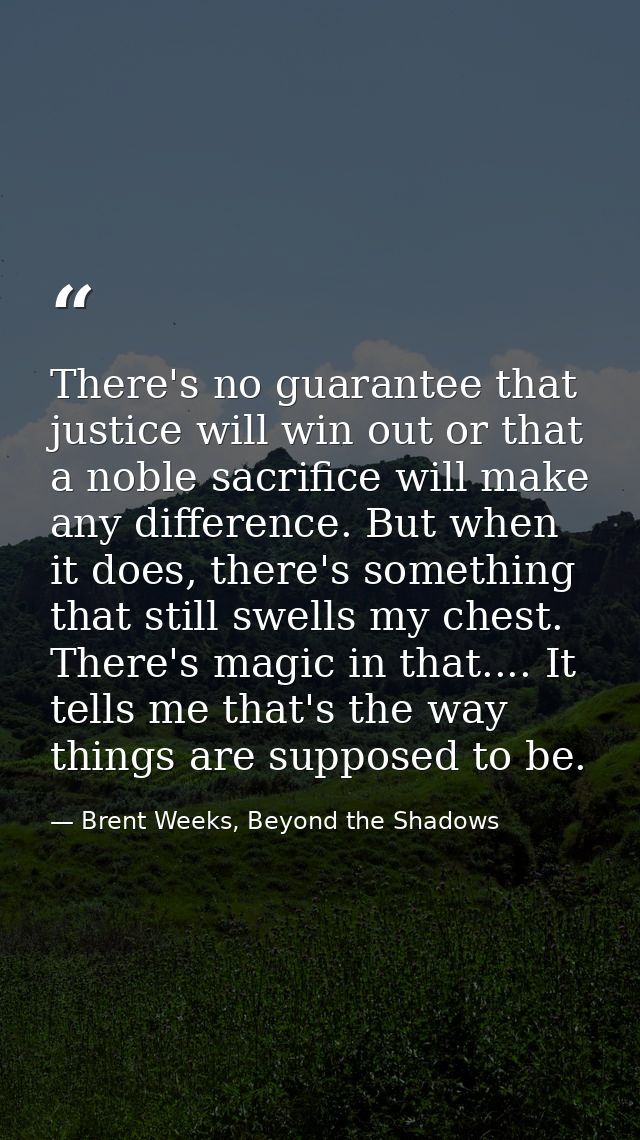 There's no guarantee that justice will win out or that a noble sacrifice will make any difference. But when it does, the — Brent Weeks, Beyond the Shadows