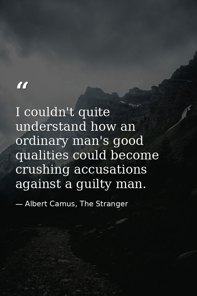 I couldn't quite understand how an ordinary man's good qualities could become crushing accusations against a guilty man. — Albert Camus, The Stranger