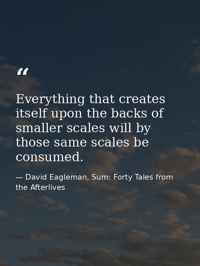 Everything that creates itself upon the backs of smaller scales will by those same scales be consumed. — David Eagleman, Sum: Forty Tales from the Afterlives