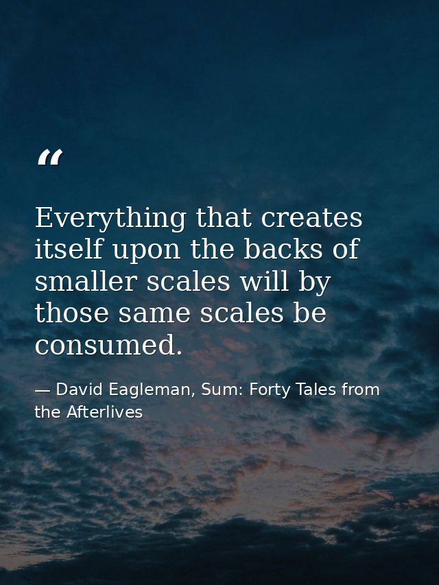 Everything that creates itself upon the backs of smaller scales will by those same scales be consumed. — David Eagleman, Sum: Forty Tales from the Afterlives