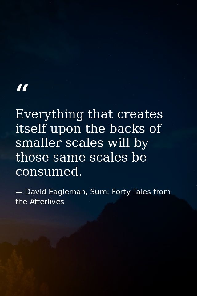 Everything that creates itself upon the backs of smaller scales will by those same scales be consumed. — David Eagleman, Sum: Forty Tales from the Afterlives