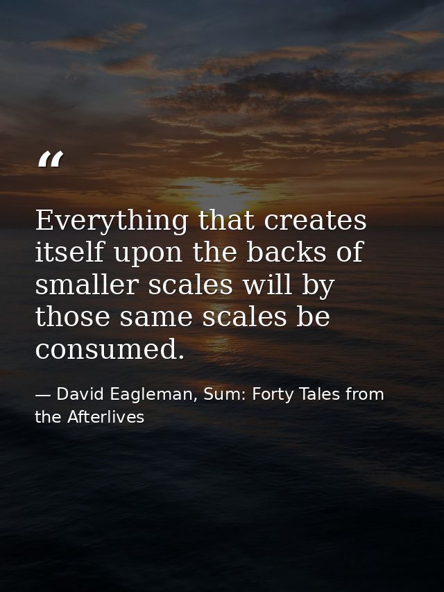 Everything that creates itself upon the backs of smaller scales will by those same scales be consumed. — David Eagleman, Sum: Forty Tales from the Afterlives