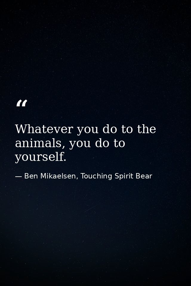 Whatever you do to the animals, you do to yourself. — Ben Mikaelsen, Touching Spirit Bear