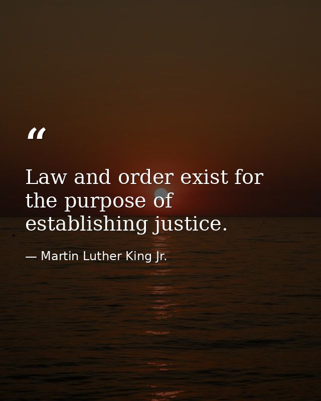 Law and order exist for the purpose of establishing justice. — Martin Luther King Jr.