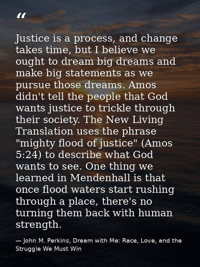 Justice is a process, and change takes time, but I believe we ought to dream big dreams and make big statements as we pu — John M. Perkins, Dream with Me: Race, Love, and the Struggle We Must Win