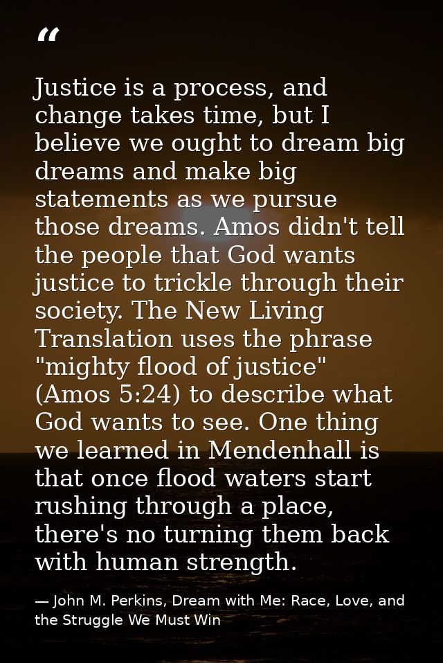 Justice is a process, and change takes time, but I believe we ought to dream big dreams and make big statements as we pu — John M. Perkins, Dream with Me: Race, Love, and the Struggle We Must Win