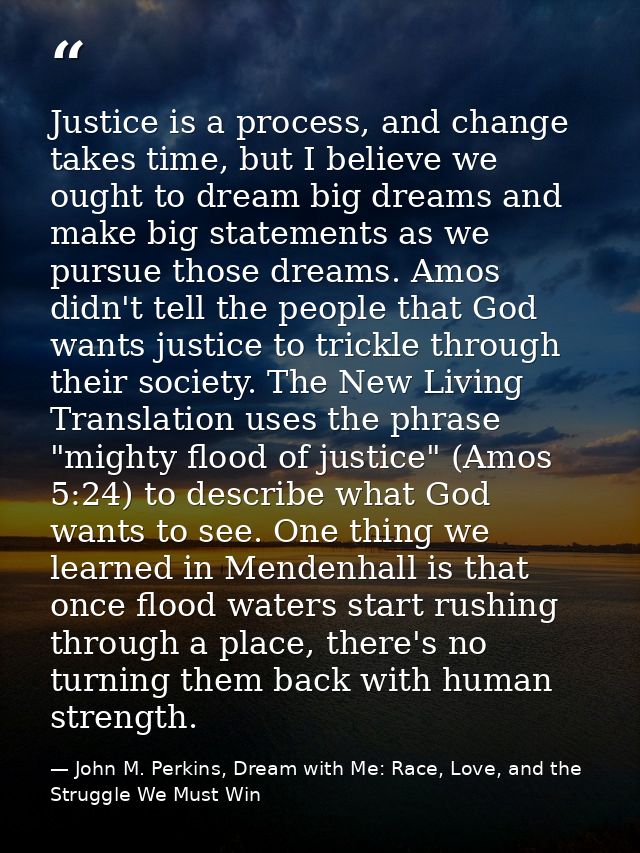 Justice is a process, and change takes time, but I believe we ought to dream big dreams and make big statements as we pu — John M. Perkins, Dream with Me: Race, Love, and the Struggle We Must Win