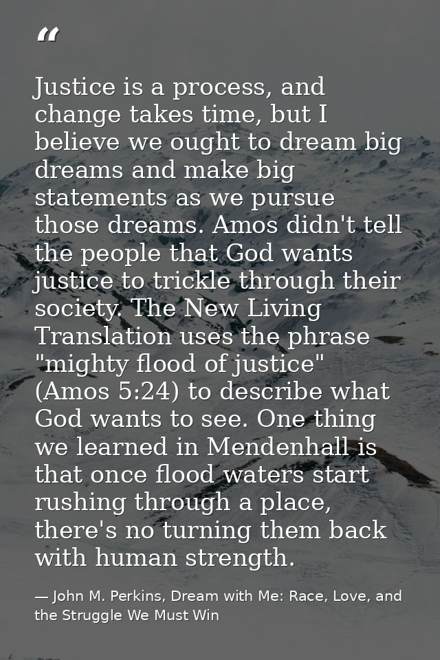 Justice is a process, and change takes time, but I believe we ought to dream big dreams and make big statements as we pu — John M. Perkins, Dream with Me: Race, Love, and the Struggle We Must Win