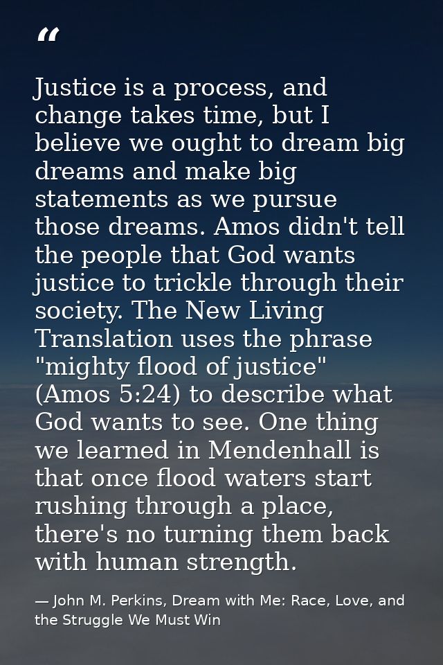 Justice is a process, and change takes time, but I believe we ought to dream big dreams and make big statements as we pu — John M. Perkins, Dream with Me: Race, Love, and the Struggle We Must Win