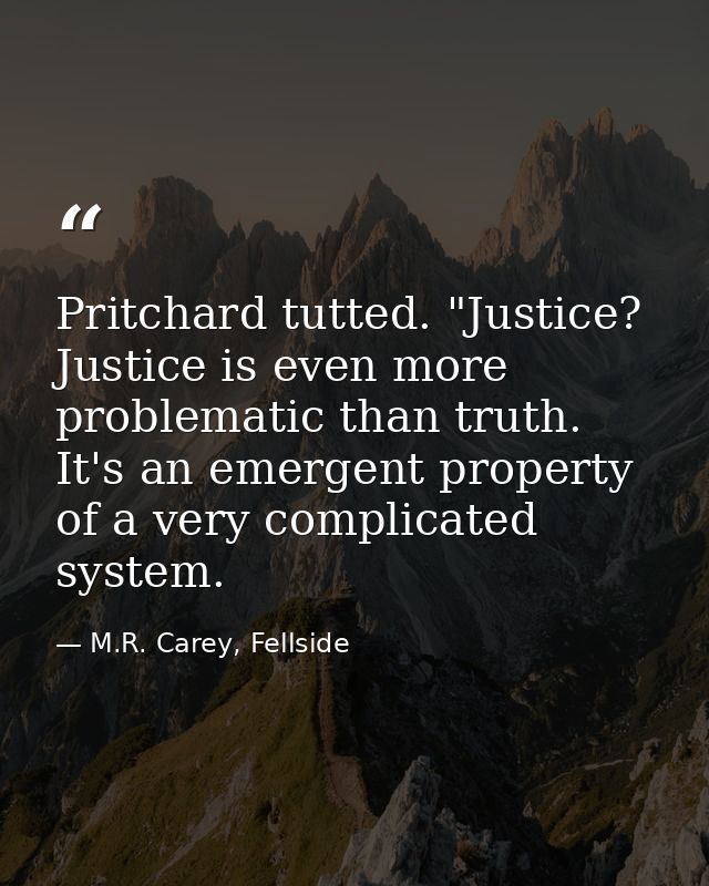 Pritchard tutted. "Justice? Justice is even more problematic than truth. It's an emergent property of a very complicated — M.R. Carey, Fellside