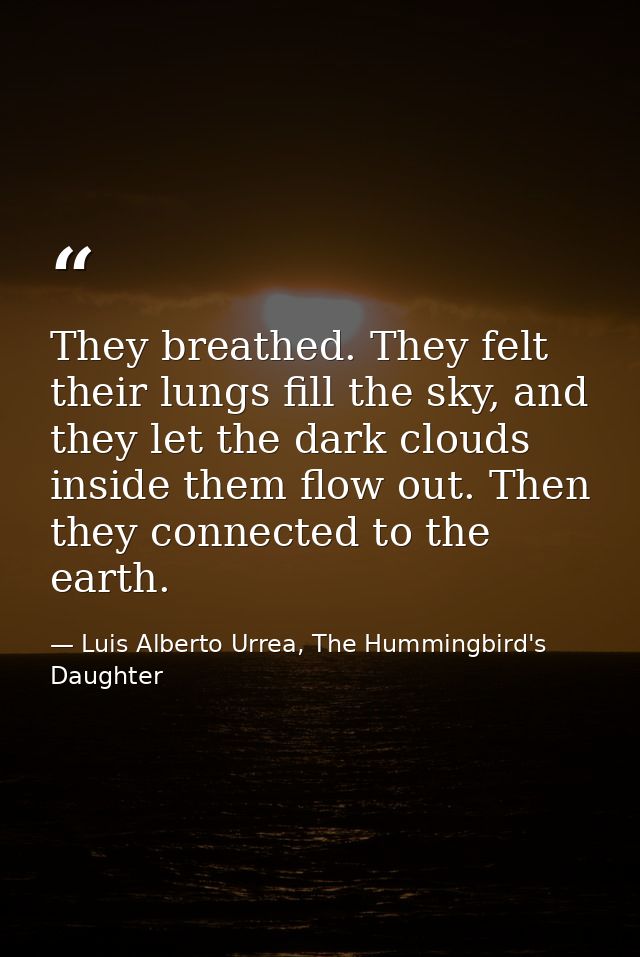 They breathed. They felt their lungs fill the sky, and they let the dark clouds inside them flow out. Then they connecte — Luis Alberto Urrea, The Hummingbird's Daughter