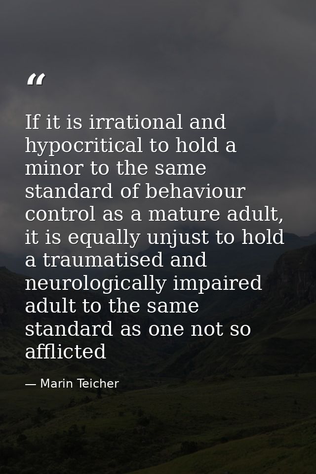If it is irrational and hypocritical to hold a minor to the same standard of behaviour control as a mature adult, it is  — Marin Teicher