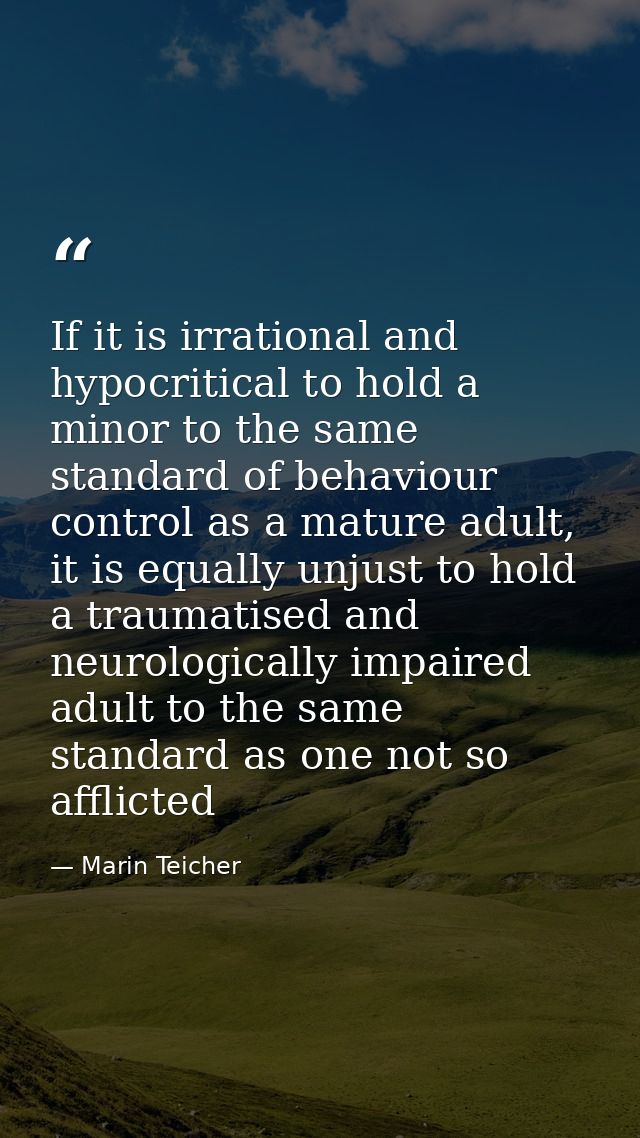 If it is irrational and hypocritical to hold a minor to the same standard of behaviour control as a mature adult, it is  — Marin Teicher