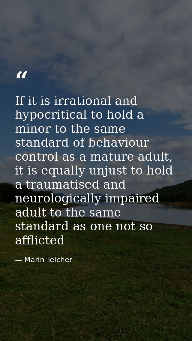 If it is irrational and hypocritical to hold a minor to the same standard of behaviour control as a mature adult, it is  — Marin Teicher