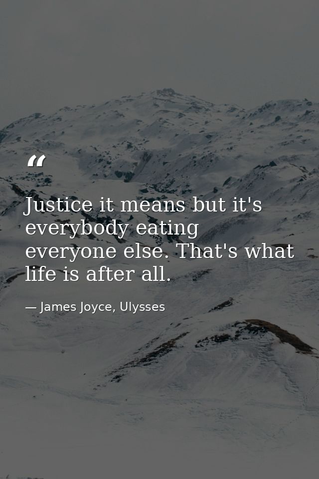 Justice it means but it's everybody eating everyone else. That's what life is after all. — James Joyce, Ulysses