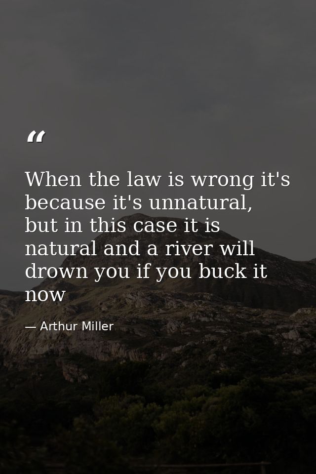 When the law is wrong it's because it's unnatural, but in this case it is natural and a river will drown you if you buck — Arthur Miller